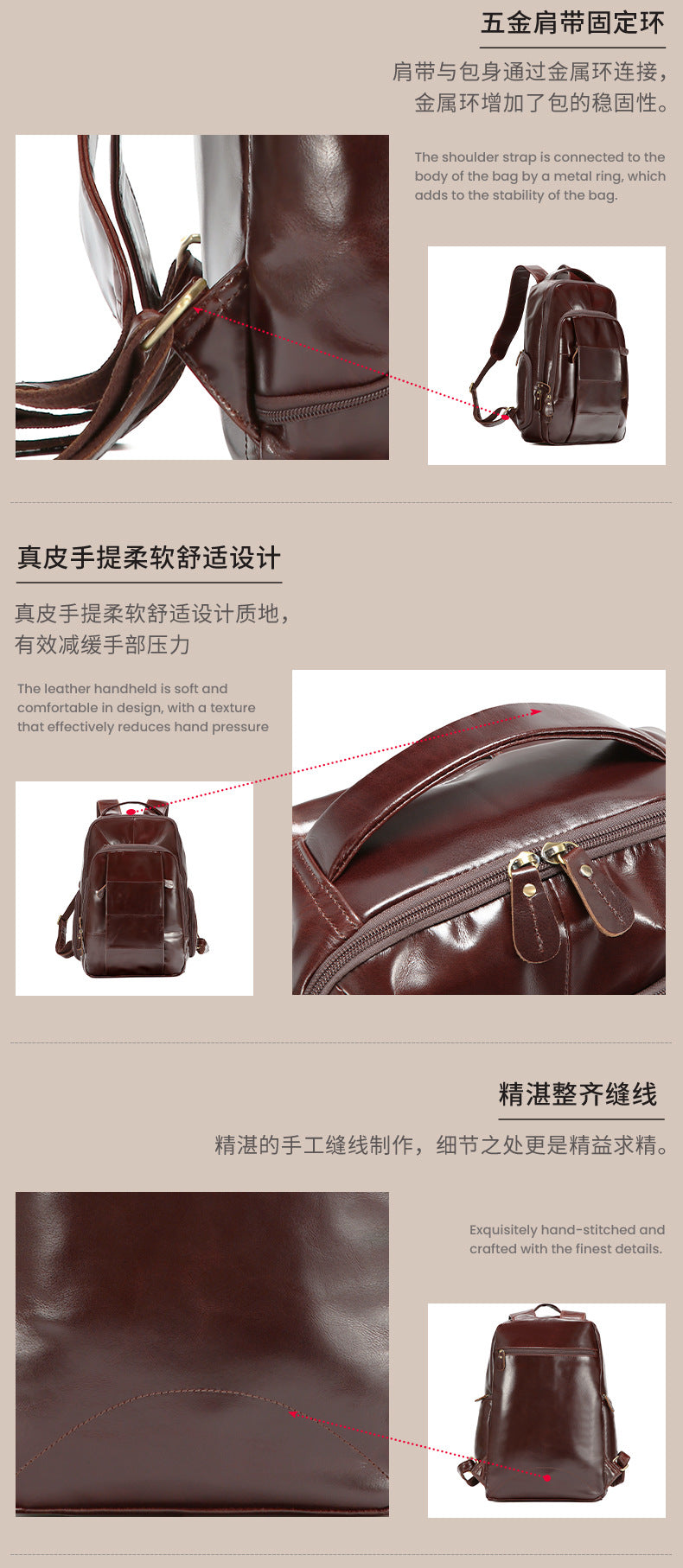 2025 New Oil Wax Leather Backpack European Style Business Backpack Commuting Casual Men's Bag Cross-Border Hot Selling Men's Bag