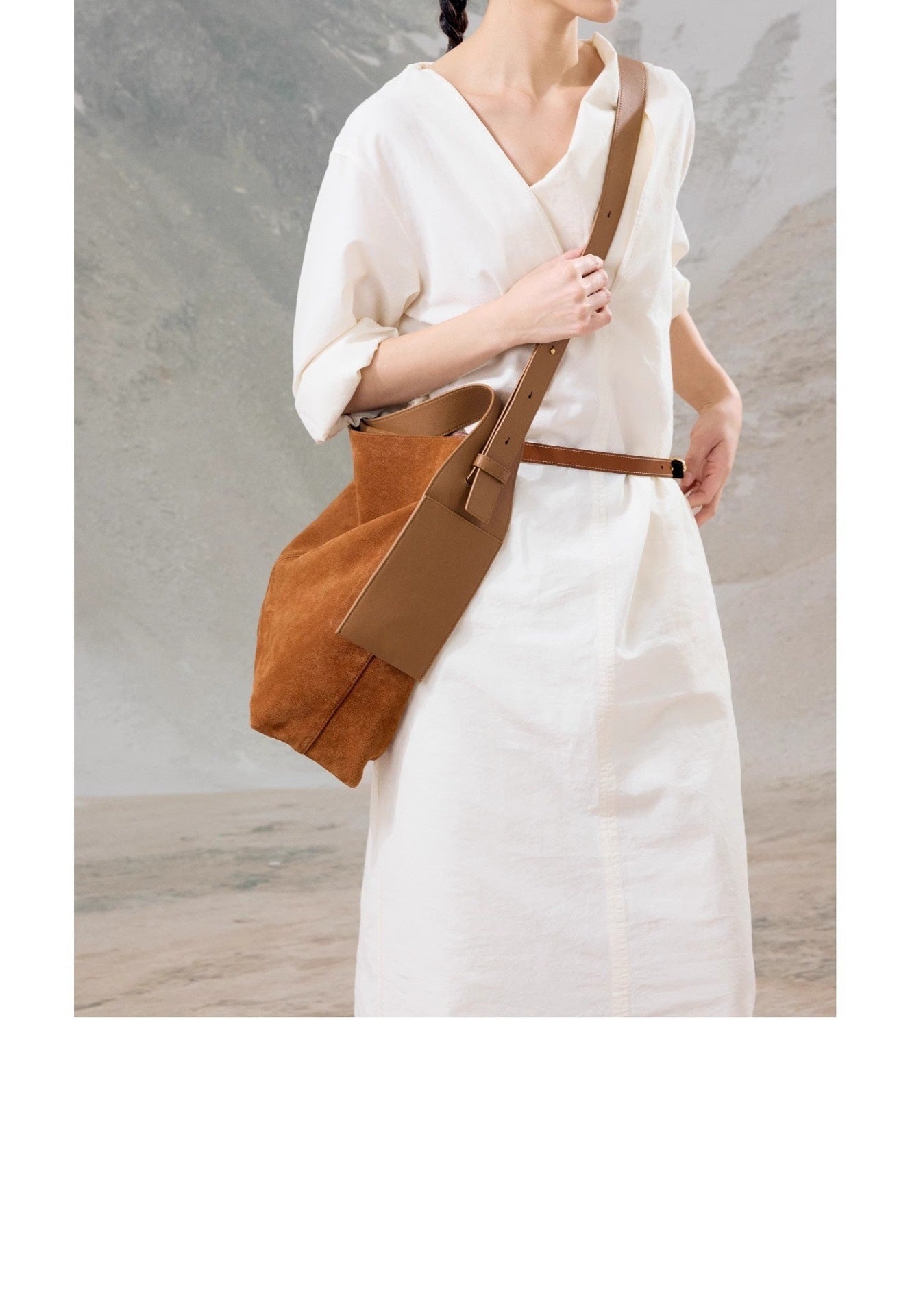 In-Stock Songshanxia Suede Ear-Hanging Tote Bag, Large Capacity Bucket Bag, Versatile for Commuting, Single Shoulder Crossbody Bag for Women