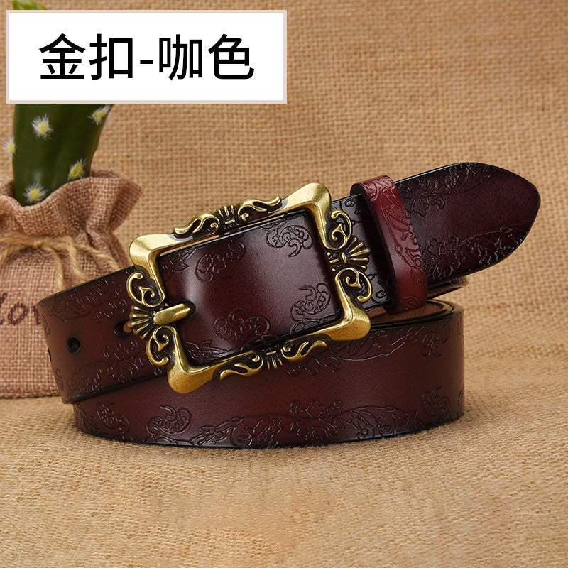 Cross-border European and American Women's Retro Belt Embossed Pattern Pin Buckle Belt Women's Ins Style All-match Simple Casual Pants Belt