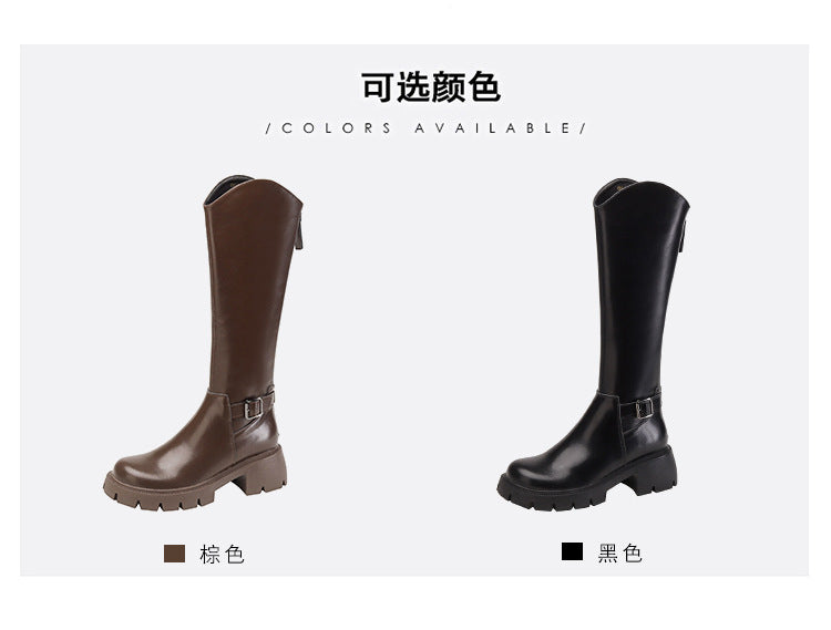 Women's Long Boots 2026 Autumn and Winter New Style Versatile Thick-Soled Chunky Heel Over-The-Knee Belt Buckle Height-Increasing Long Boots