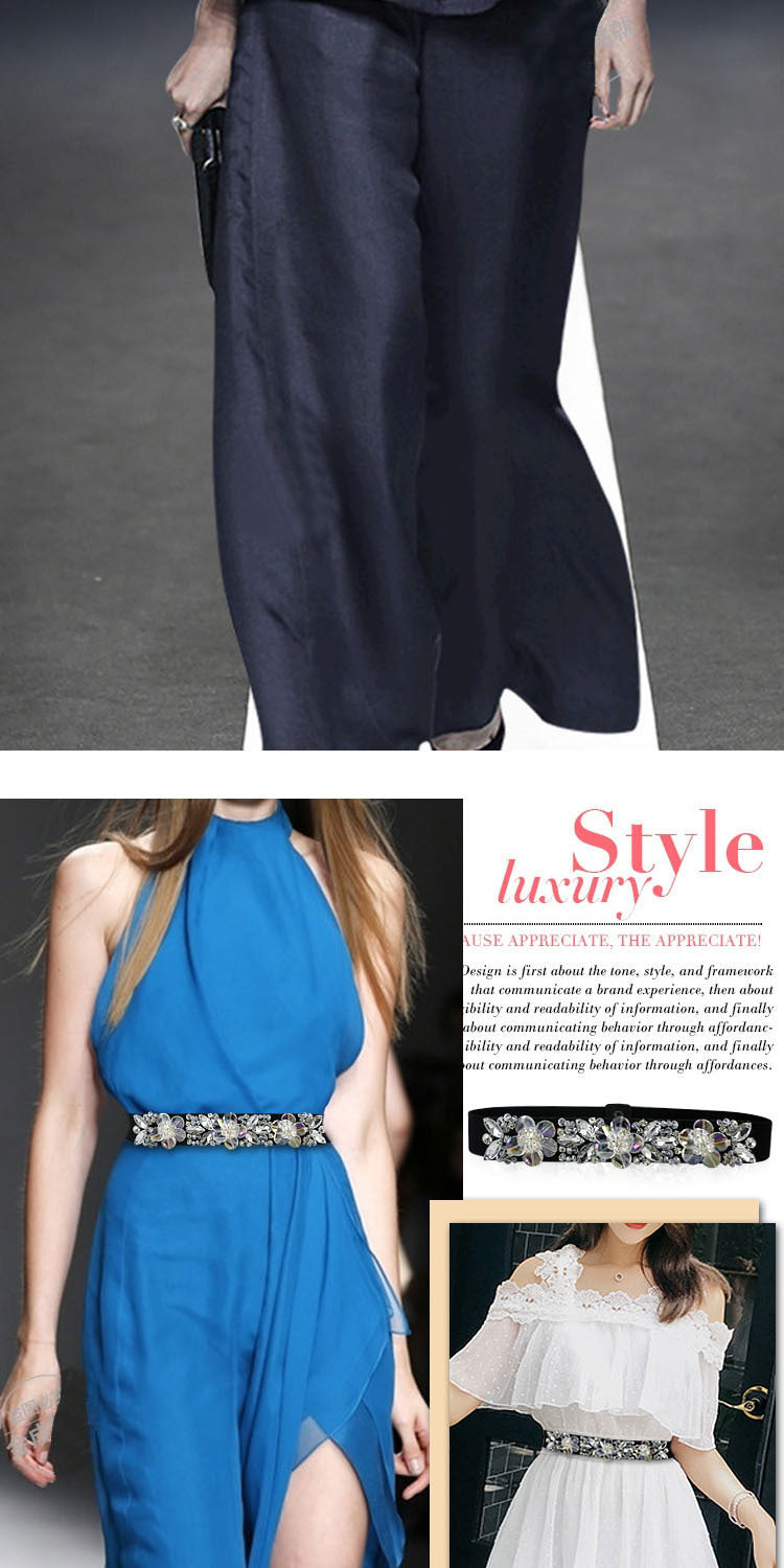 Women's Fashionable Flower Rhinestone Inlaid Wide Girdle Decorative Belt Women's Versatile Skirt Belt Accessories Elastic Waist