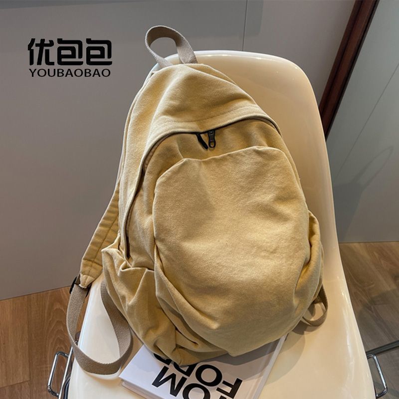 Durable Canvas Schoolbag Women's New Large-Capacity College Student Simple Junior High School Retro Backpack Backpack Travel Harajuku
