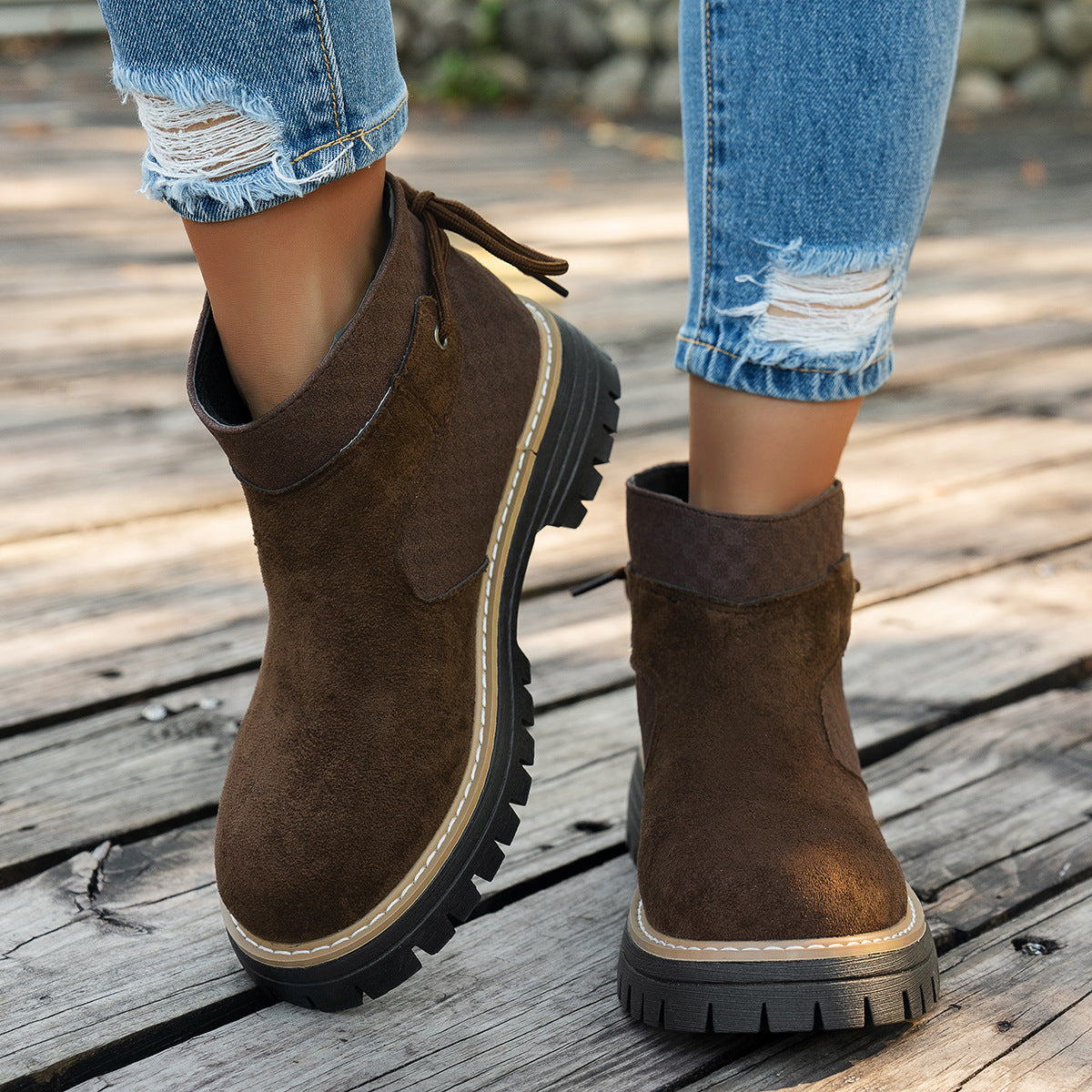 Amazon European and American Cross-Border Large Size 36 to 43 Autumn and Winter Beautiful Versatile Thick Heel Suede Side Zipper Fashion Boots Wholesale