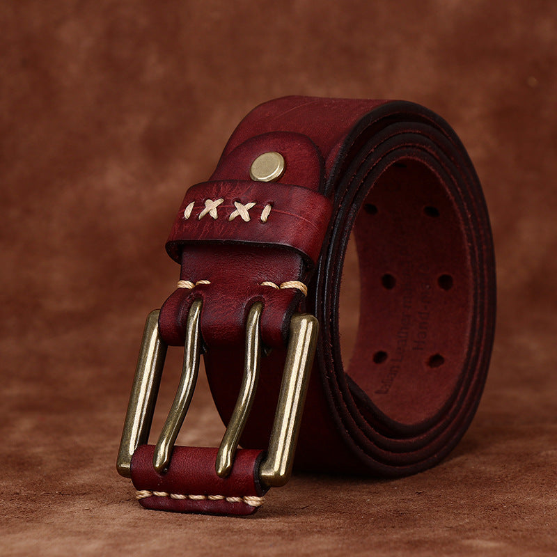 Retro Korean Style Trendyy Stylish Ins Double Pin Buckle Belt Men's Genuine Leather New Young People's Jeans Belt
