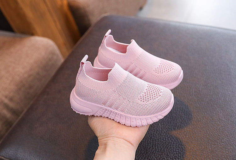 Kids Spring and Autumn Striped Knitted Sneakers Tennis Casual Shoes Children Breathable Girls Boys Slip-on Running Sports Shoes