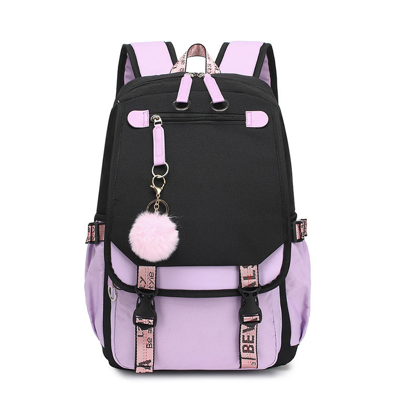 Backpack, Primary School, Middle School and High School Student School Bag, Fur Ball Bag, Multi-Color Selection, Large Capacity Simple Bag, Sports and Leisure Bag