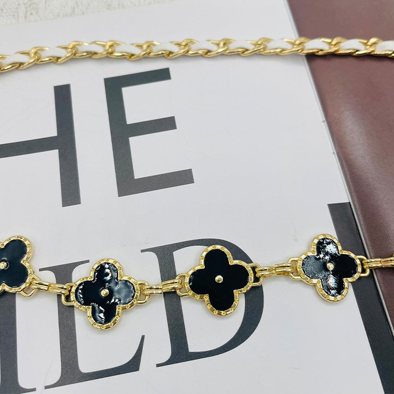 Fragrant Style Waist Chain Accessories Women's Summer Metal Four-leaf Clover Two-sided Available Splicing Chain All-match Thin Chain Belt Pants Chain