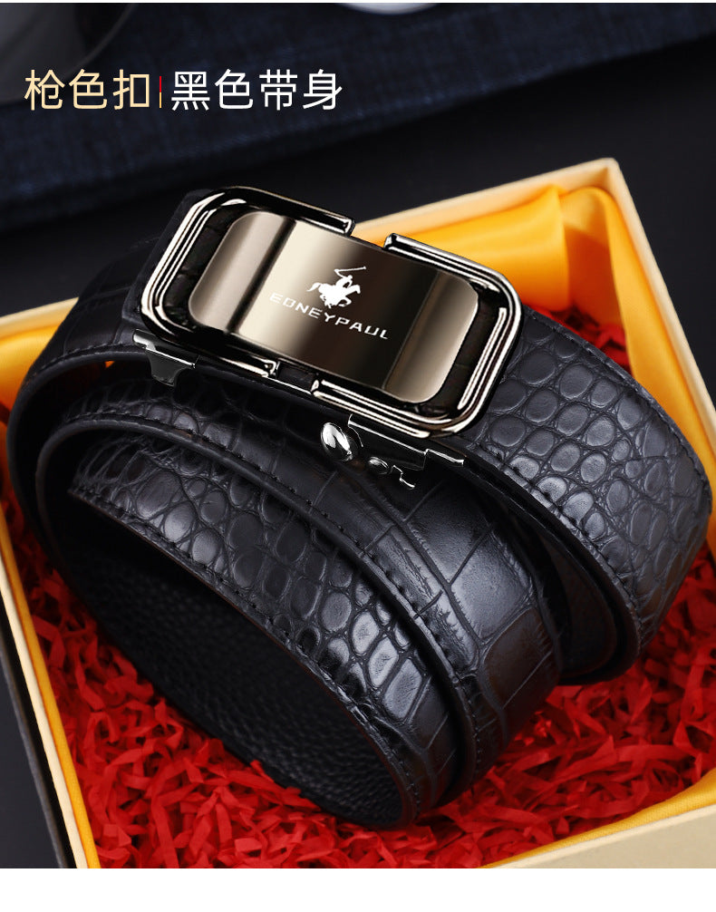 Men's Belt Genuine Leather Crocodile Pattern Inner Wear Automatic Buckle Fashionable All-match Belt Middle-aged and Young Casual Business Trendy Belt