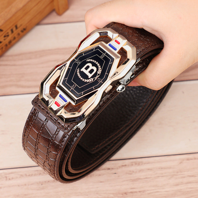 TikTok Explosive Men's Crocodile Pattern Belt High-end Atmospheric Leather Automatic Buckle Middle-aged Leisure Business Belt Trendy