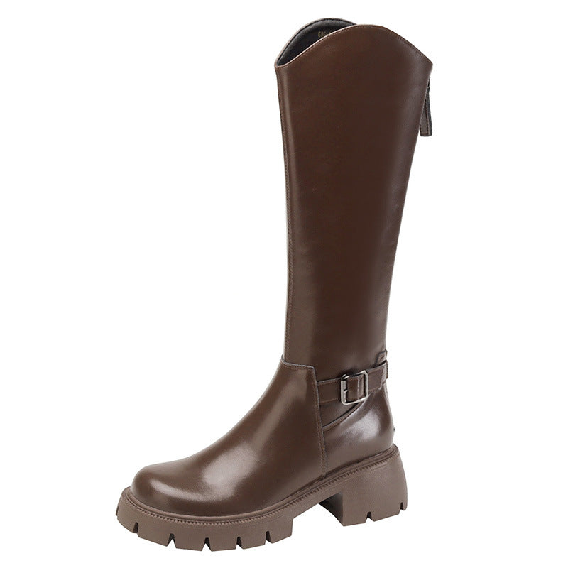 Women's Long Boots 2026 Autumn and Winter New Style Versatile Thick-Soled Chunky Heel Over-The-Knee Belt Buckle Height-Increasing Long Boots