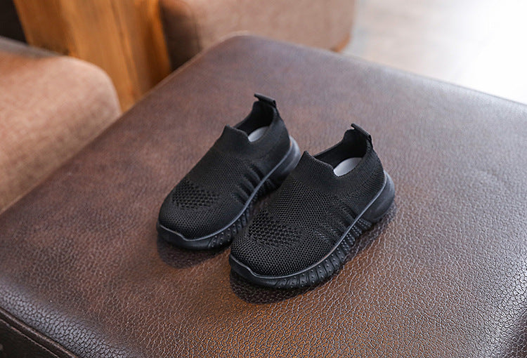 Kids Spring and Autumn Striped Knitted Sneakers Tennis Casual Shoes Children Breathable Girls Boys Slip-on Running Sports Shoes