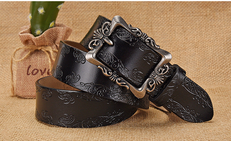 Cross-border European and American Women's Retro Belt Embossed Pattern Pin Buckle Belt Women's Ins Style All-match Simple Casual Pants Belt
