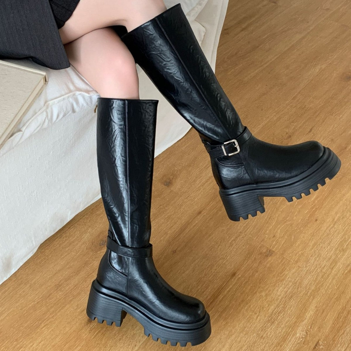 Maillard Thick-Soled Long Boots for Women 2025 Autumn and Winter New Style Small Inner Heightening Over-The-Knee Knight Boots