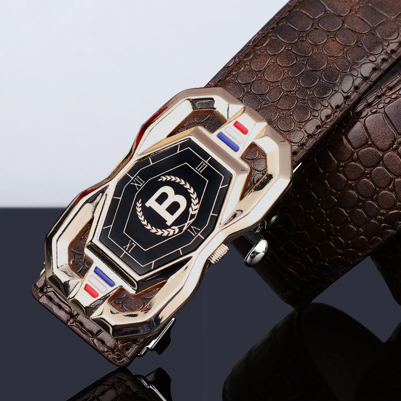 TikTok Explosive Men's Crocodile Pattern Belt High-end Atmospheric Leather Automatic Buckle Middle-aged Leisure Business Belt Trendy