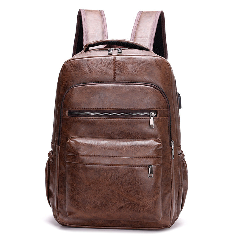 Fashion Versatile Retro Men's Backpack Cross-Border New Pu Casual Backpack Large Capacity Multifunctional Travel Backpack