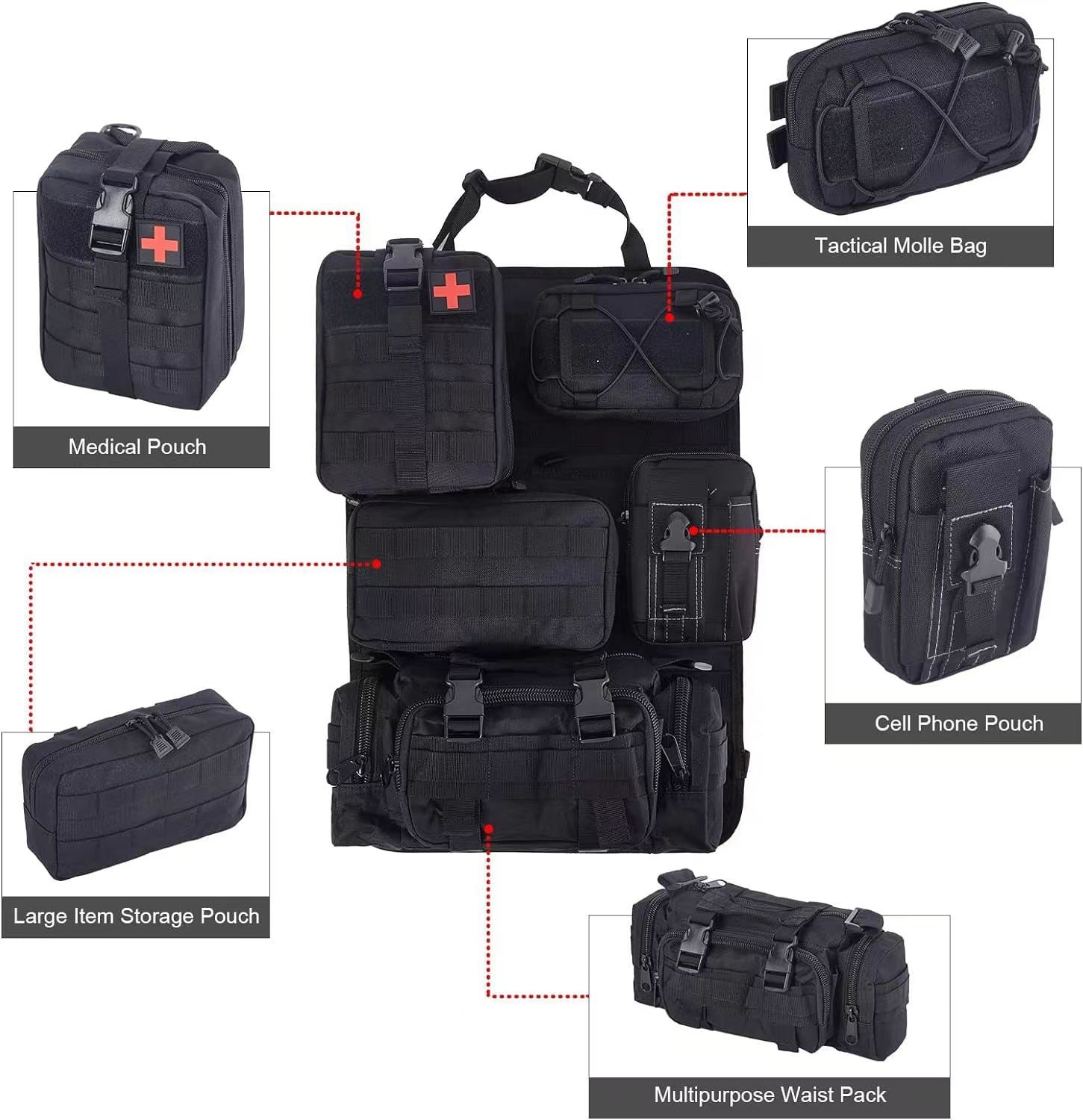 Cross-border car back seat tactical storage bag car multi-functional large-capacity combination storage suspension bag