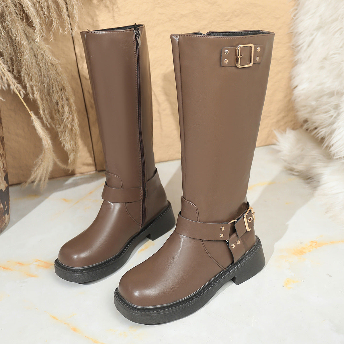 New British Autumn and Winter Chimney Women's Boots Thick High-Heeled Knight Boots Amazon Foreign Trade Style Temperament Commuting