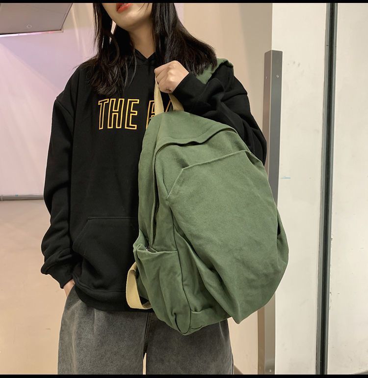 Durable Canvas Schoolbag Women's New Large-Capacity College Student Simple Junior High School Retro Backpack Backpack Travel Harajuku