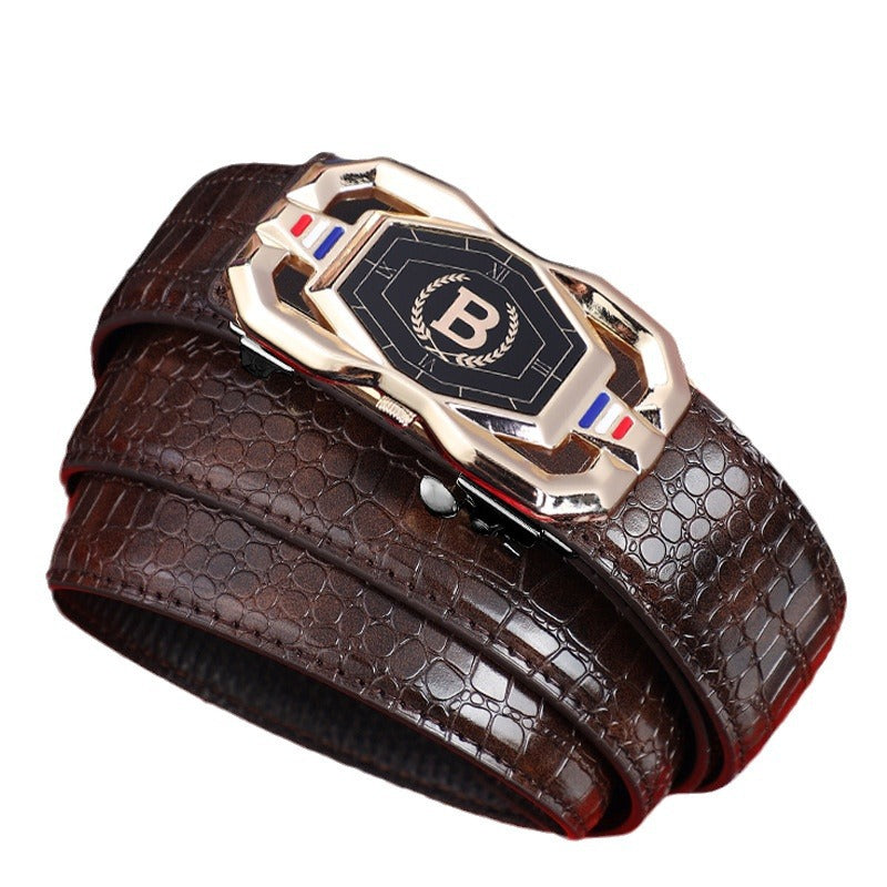 TikTok Explosive Men's Crocodile Pattern Belt High-end Atmospheric Leather Automatic Buckle Middle-aged Leisure Business Belt Trendy