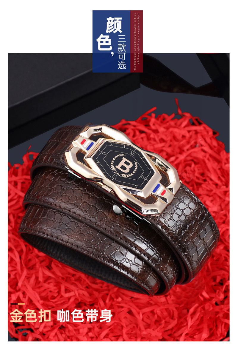TikTok Explosive Men's Crocodile Pattern Belt High-end Atmospheric Leather Automatic Buckle Middle-aged Leisure Business Belt Trendy