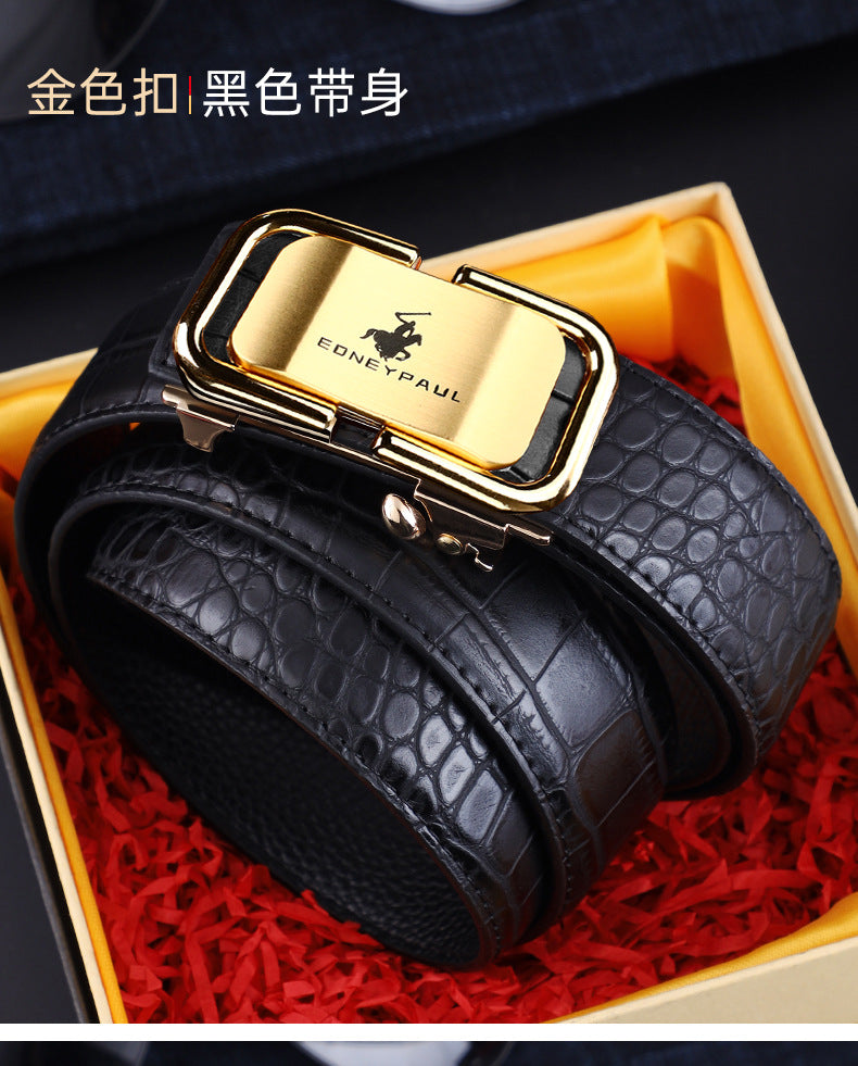 Men's Belt Genuine Leather Crocodile Pattern Inner Wear Automatic Buckle Fashionable All-match Belt Middle-aged and Young Casual Business Trendy Belt
