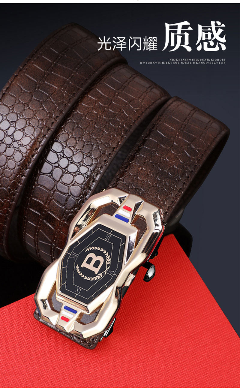 TikTok Explosive Men's Crocodile Pattern Belt High-end Atmospheric Leather Automatic Buckle Middle-aged Leisure Business Belt Trendy