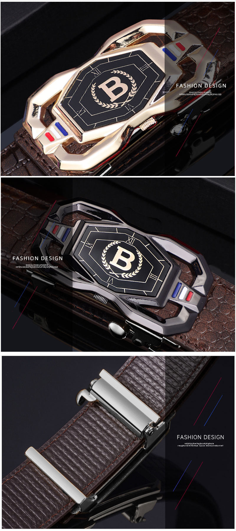 TikTok Explosive Men's Crocodile Pattern Belt High-end Atmospheric Leather Automatic Buckle Middle-aged Leisure Business Belt Trendy