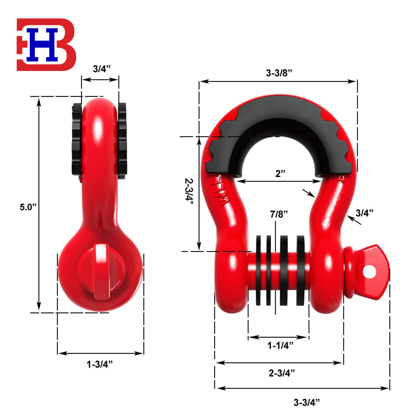 4.75 Ton Off-road Vehicle Trailer Hook Trailer with Rescue Shackle G209 American Forged Bow 3/4 Trailer Shackle