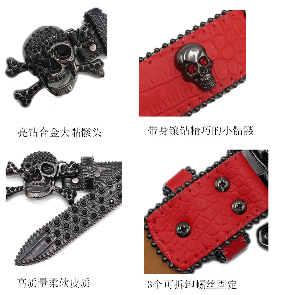 Belt Men's Rivet Accessories Ins Big Y2K Rhinestone Hip-Hop Sequin Skull Inlaid Punk New Belt Skull