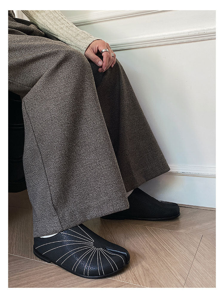 Original Design Genuine Leather Retro Toe-Cap Half Slippers for Men, Split-Toe Shoes, Versatile Sandals