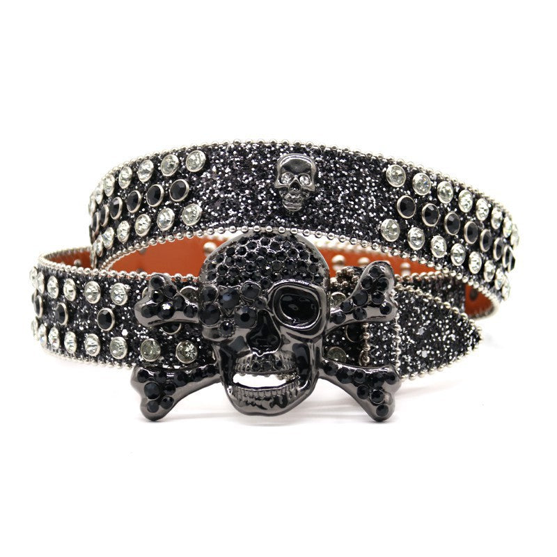 Belt Men's Rivet Accessories Ins Big Y2K Rhinestone Hip-Hop Sequin Skull Inlaid Punk New Belt Skull