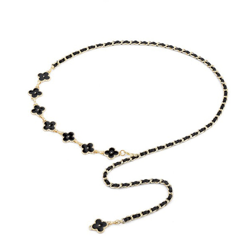 Fragrant Style Waist Chain Accessories Women's Summer Metal Four-leaf Clover Two-sided Available Splicing Chain All-match Thin Chain Belt Pants Chain