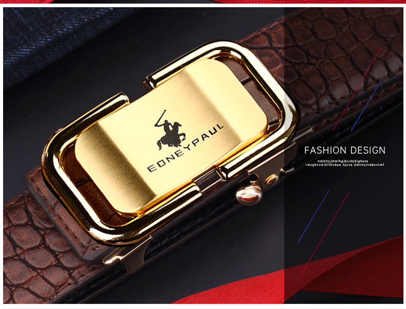 Men's Belt Genuine Leather Crocodile Pattern Inner Wear Automatic Buckle Fashionable All-match Belt Middle-aged and Young Casual Business Trendy Belt