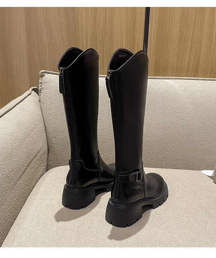 Women's Long Boots 2026 Autumn and Winter New Style Versatile Thick-Soled Chunky Heel Over-The-Knee Belt Buckle Height-Increasing Long Boots