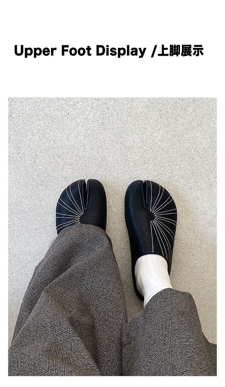 Original Design Genuine Leather Retro Toe-Cap Half Slippers for Men, Split-Toe Shoes, Versatile Sandals
