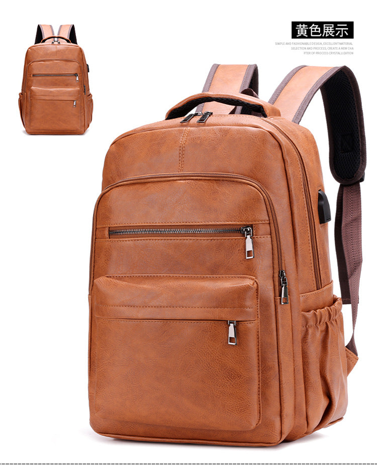 Fashion Versatile Retro Men's Backpack Cross-Border New Pu Casual Backpack Large Capacity Multifunctional Travel Backpack