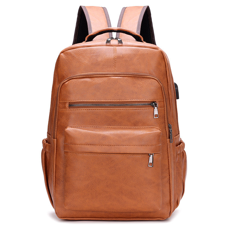 Fashion Versatile Retro Men's Backpack Cross-Border New Pu Casual Backpack Large Capacity Multifunctional Travel Backpack
