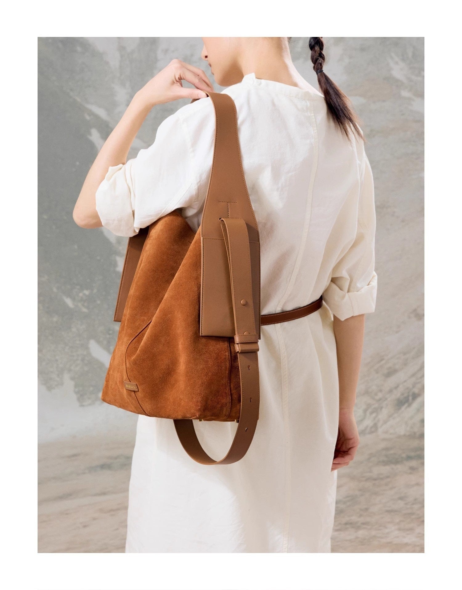 In-Stock Songshanxia Suede Ear-Hanging Tote Bag, Large Capacity Bucket Bag, Versatile for Commuting, Single Shoulder Crossbody Bag for Women
