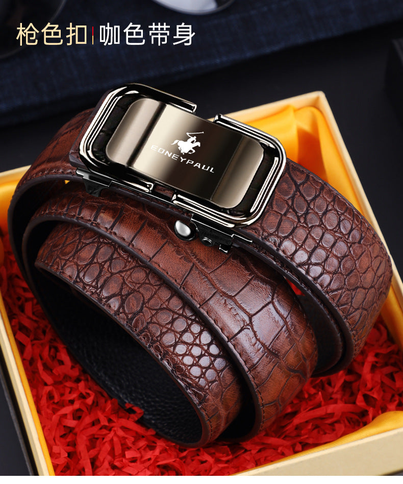 Men's Belt Genuine Leather Crocodile Pattern Inner Wear Automatic Buckle Fashionable All-match Belt Middle-aged and Young Casual Business Trendy Belt