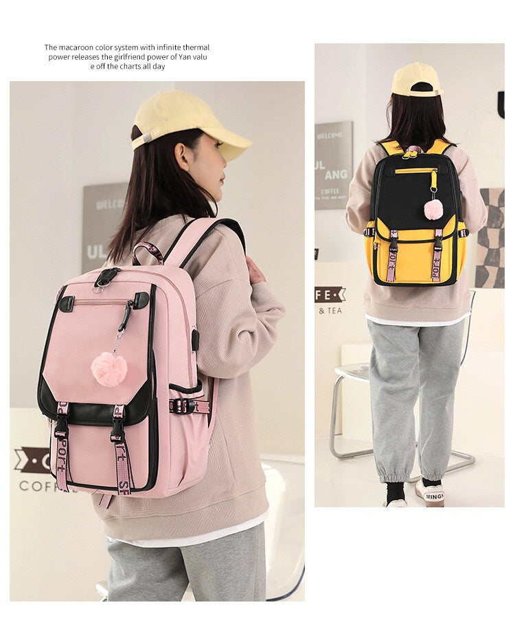Backpack, Primary School, Middle School and High School Student School Bag, Fur Ball Bag, Multi-Color Selection, Large Capacity Simple Bag, Sports and Leisure Bag