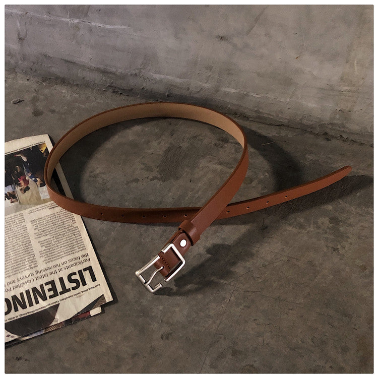 Internet Popular Casual Trousers Thin Belt Men's Korean Style Young Men's PU Leather Small Belt ns Style All-match Belt Decoration