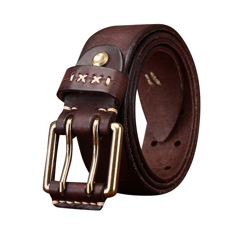 Retro Korean Style Trendyy Stylish Ins Double Pin Buckle Belt Men's Genuine Leather New Young People's Jeans Belt
