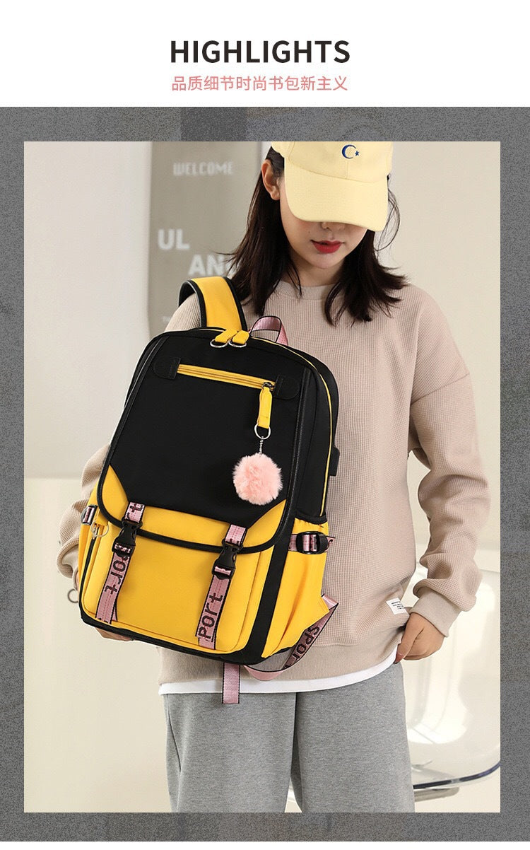 Backpack, Primary School, Middle School and High School Student School Bag, Fur Ball Bag, Multi-Color Selection, Large Capacity Simple Bag, Sports and Leisure Bag