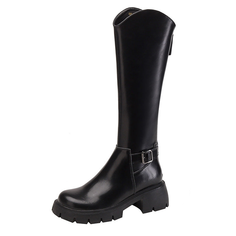 Women's Long Boots 2026 Autumn and Winter New Style Versatile Thick-Soled Chunky Heel Over-The-Knee Belt Buckle Height-Increasing Long Boots