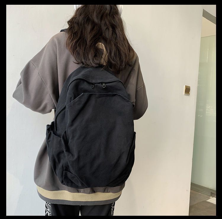 Durable Canvas Schoolbag Women's New Large-Capacity College Student Simple Junior High School Retro Backpack Backpack Travel Harajuku