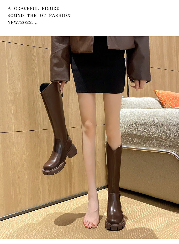 Women's Long Boots 2026 Autumn and Winter New Style Versatile Thick-Soled Chunky Heel Over-The-Knee Belt Buckle Height-Increasing Long Boots