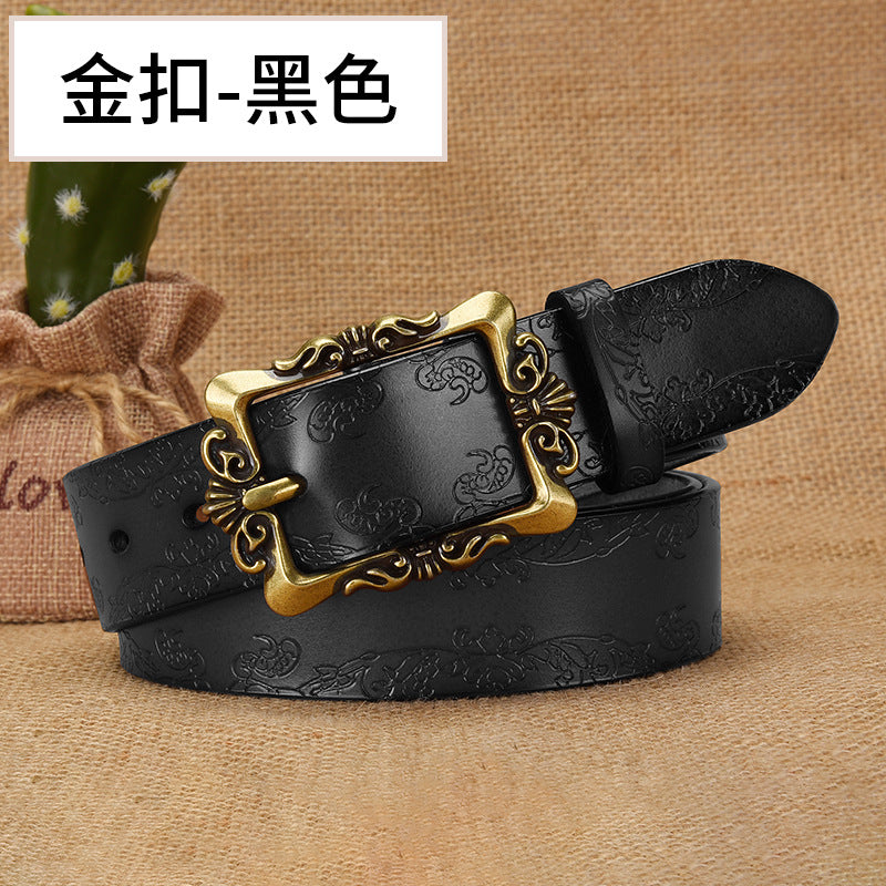 Cross-border European and American Women's Retro Belt Embossed Pattern Pin Buckle Belt Women's Ins Style All-match Simple Casual Pants Belt