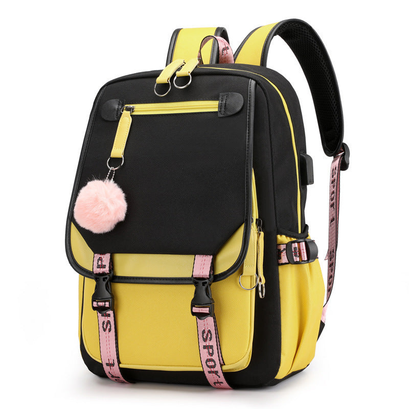 Backpack, Primary School, Middle School and High School Student School Bag, Fur Ball Bag, Multi-Color Selection, Large Capacity Simple Bag, Sports and Leisure Bag