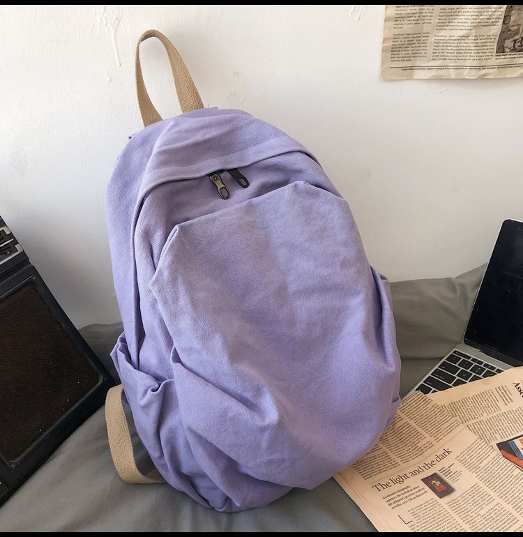 Durable Canvas Schoolbag Women's New Large-Capacity College Student Simple Junior High School Retro Backpack Backpack Travel Harajuku