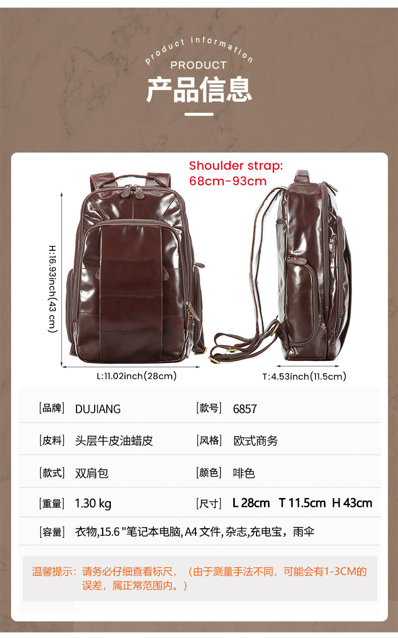 2025 New Oil Wax Leather Backpack European Style Business Backpack Commuting Casual Men's Bag Cross-Border Hot Selling Men's Bag